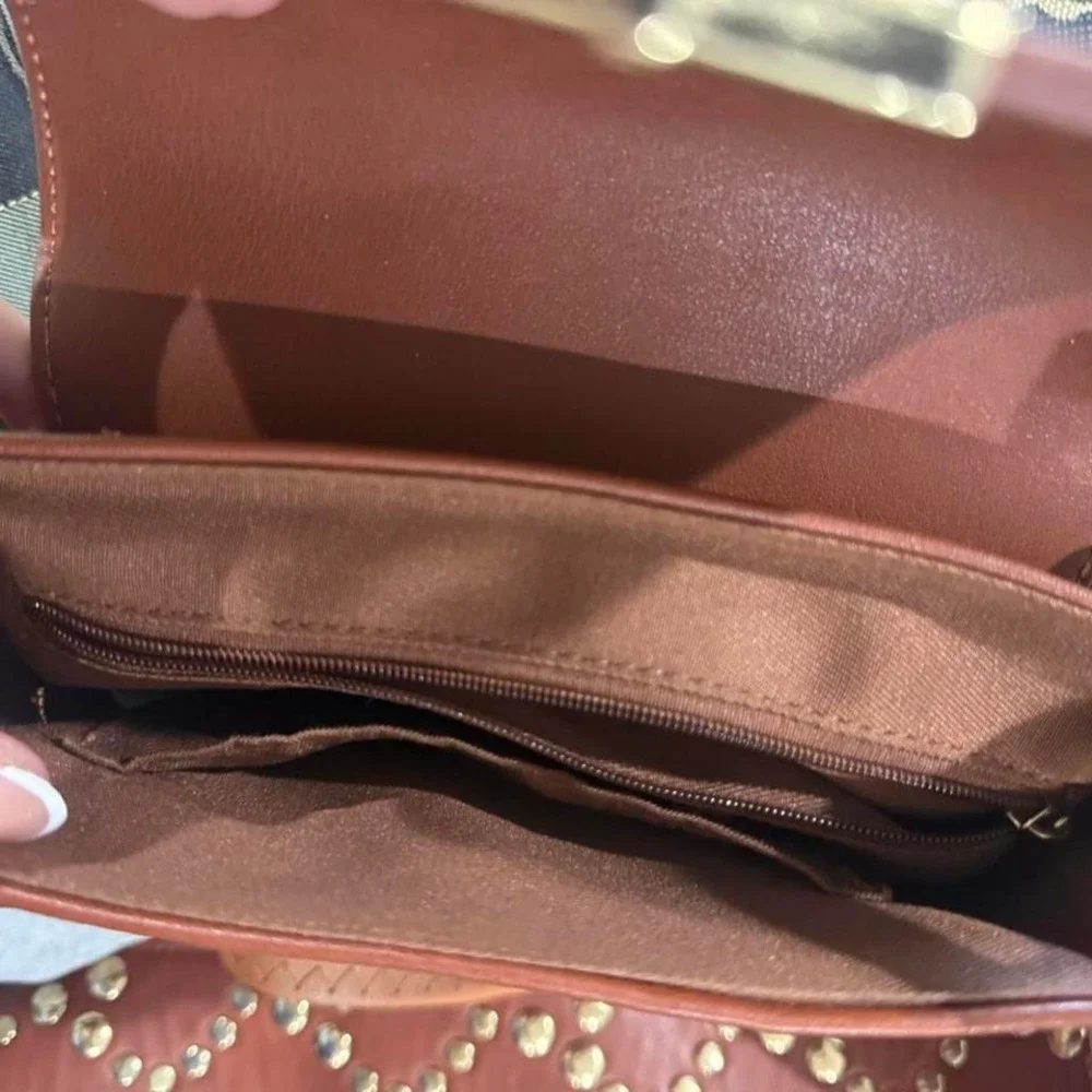 Brown leather crossbody bag with gold hardware